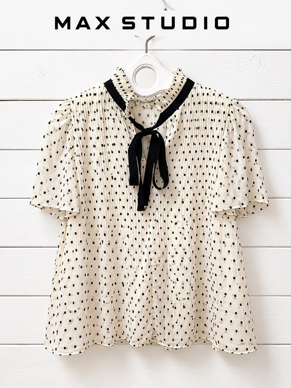 MAX STUDIO Cream & Black Swiss Dot Blouse Size M